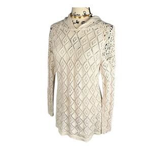 Ruff Hewn Open Knit Sweater Hoodie Crochet Accents Size M Boho Festival Layer